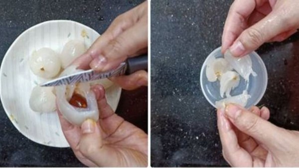 Bóc vỏ và tách hạt vải